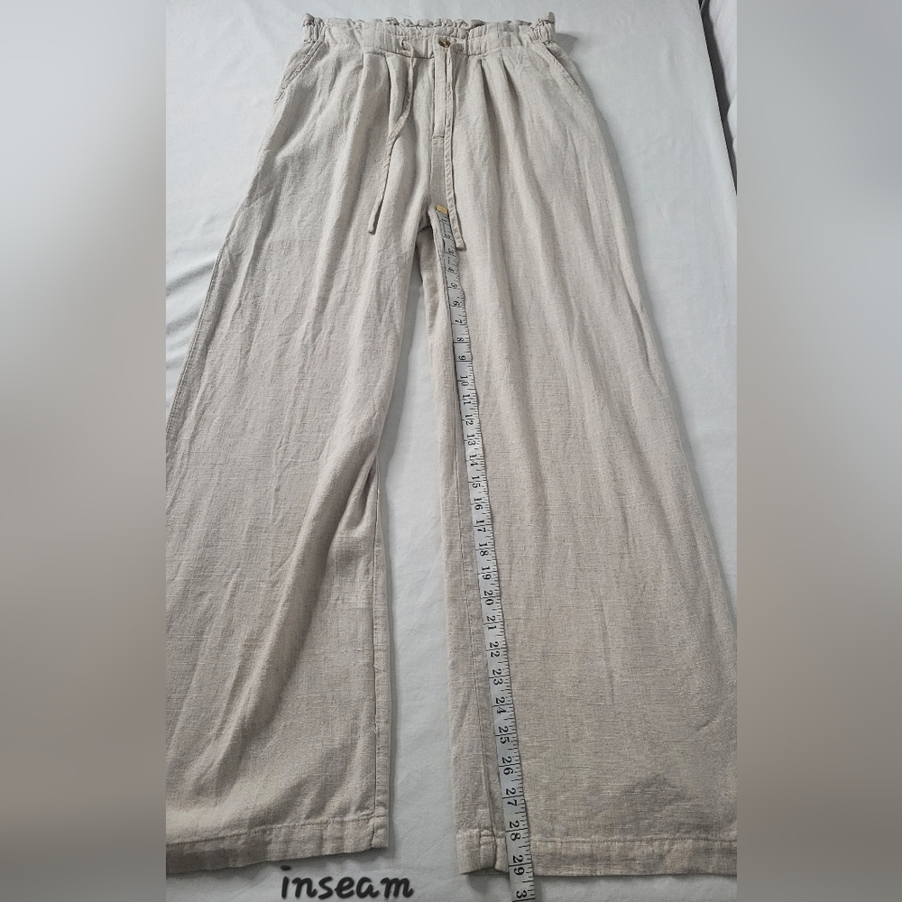 Thread + Supply High Rise Natural Wheat Wide Leg Linen Blend Pants Large - Picture 11 of 12